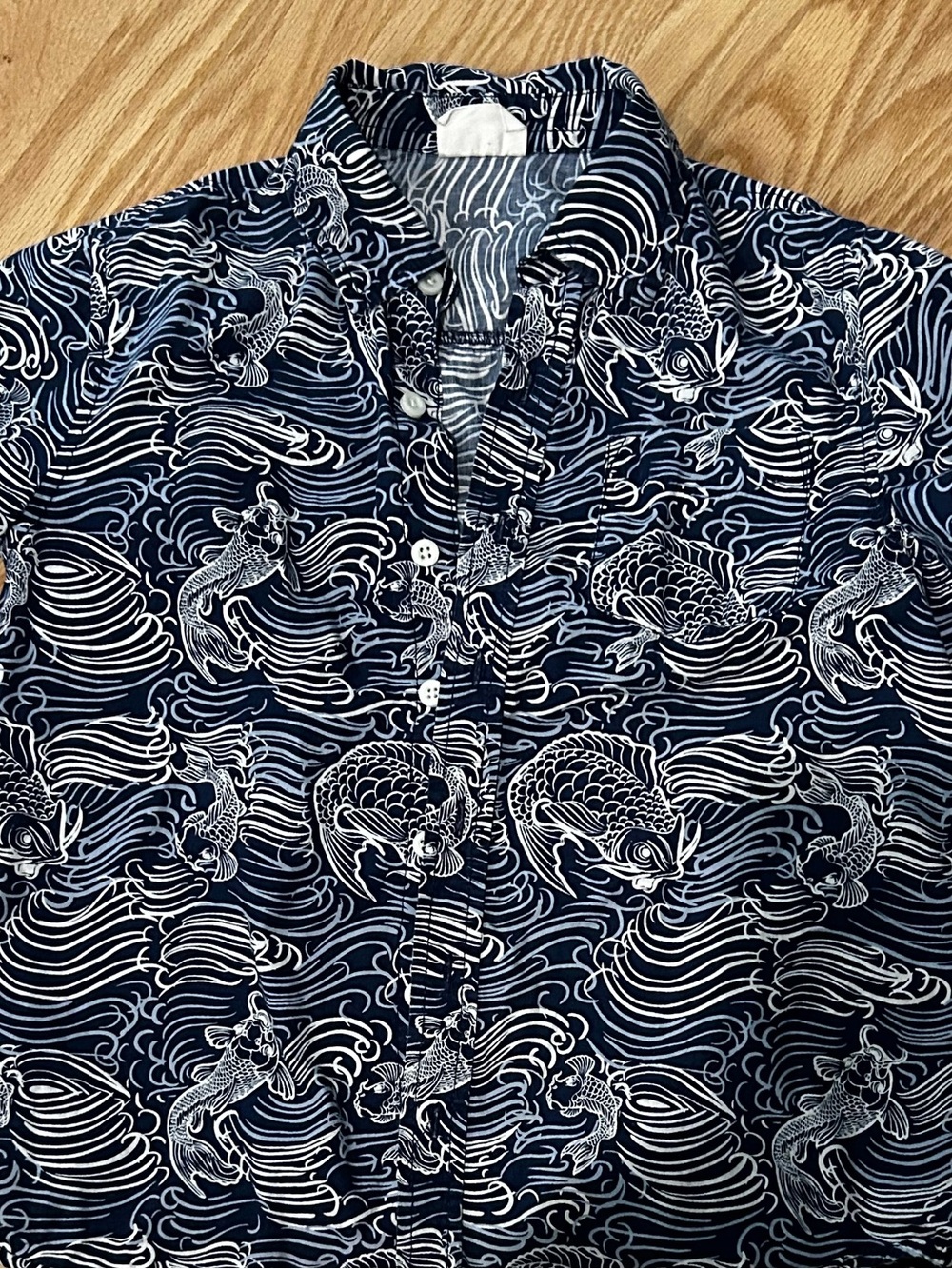 Crazy 8 Navy and White Koi Wave-Print Short Sleeve Shirt